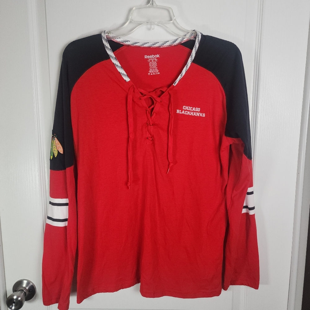 Reebok Red and Black Chicago Blackhawks Lace-Up Shirt Size XL
